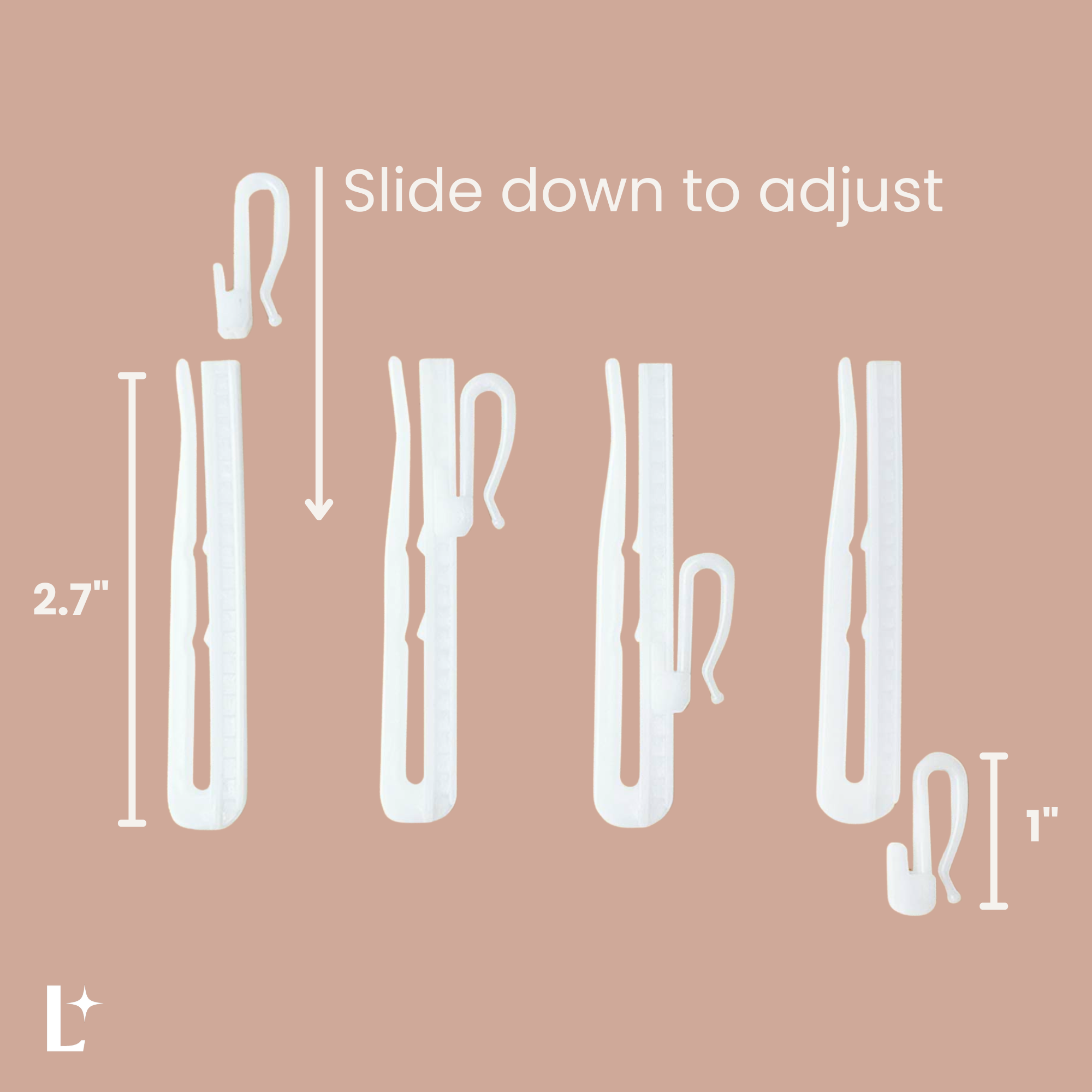 demonstration of how to slide down to adjust the adjustable pin hooks by Lumos Curtains