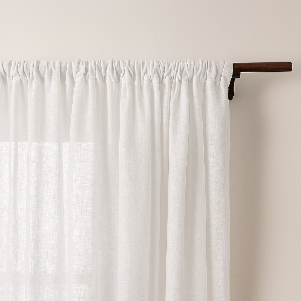 white curtains with rod pocket heading style.