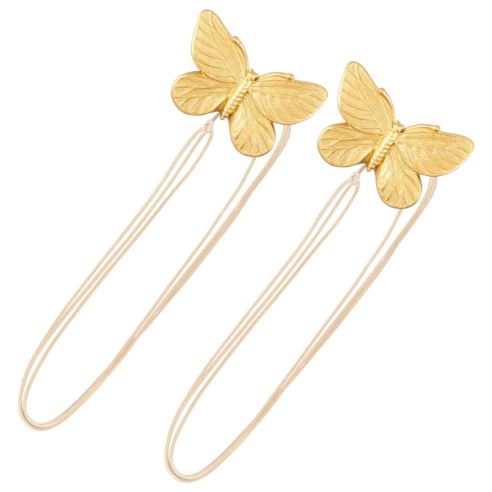 Gold butterfly curtain tiebacks on a white background