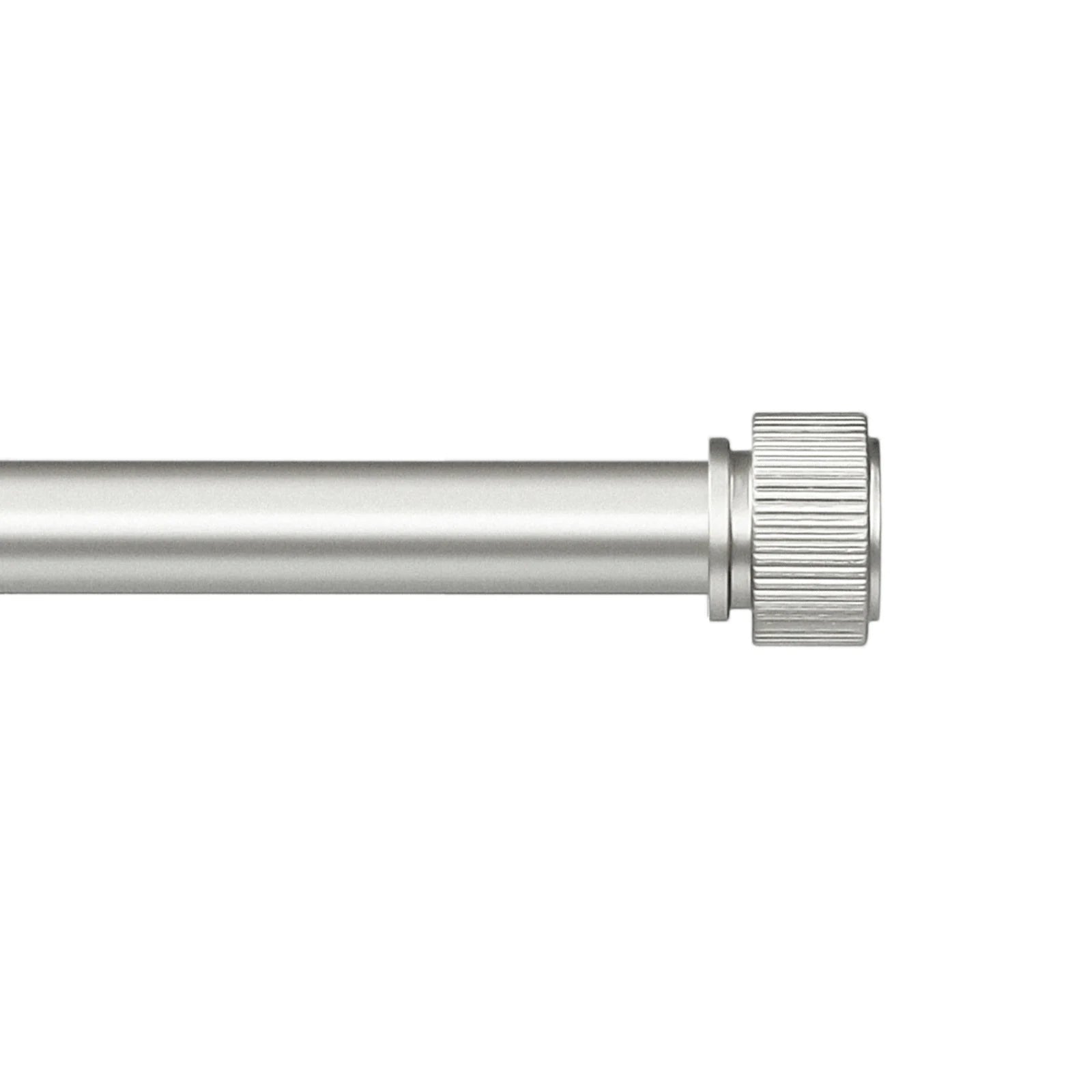 Metal curtain rod with a knurled grip on a white background