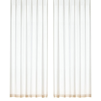 Two panels of white semi-sheer curtains on a white background