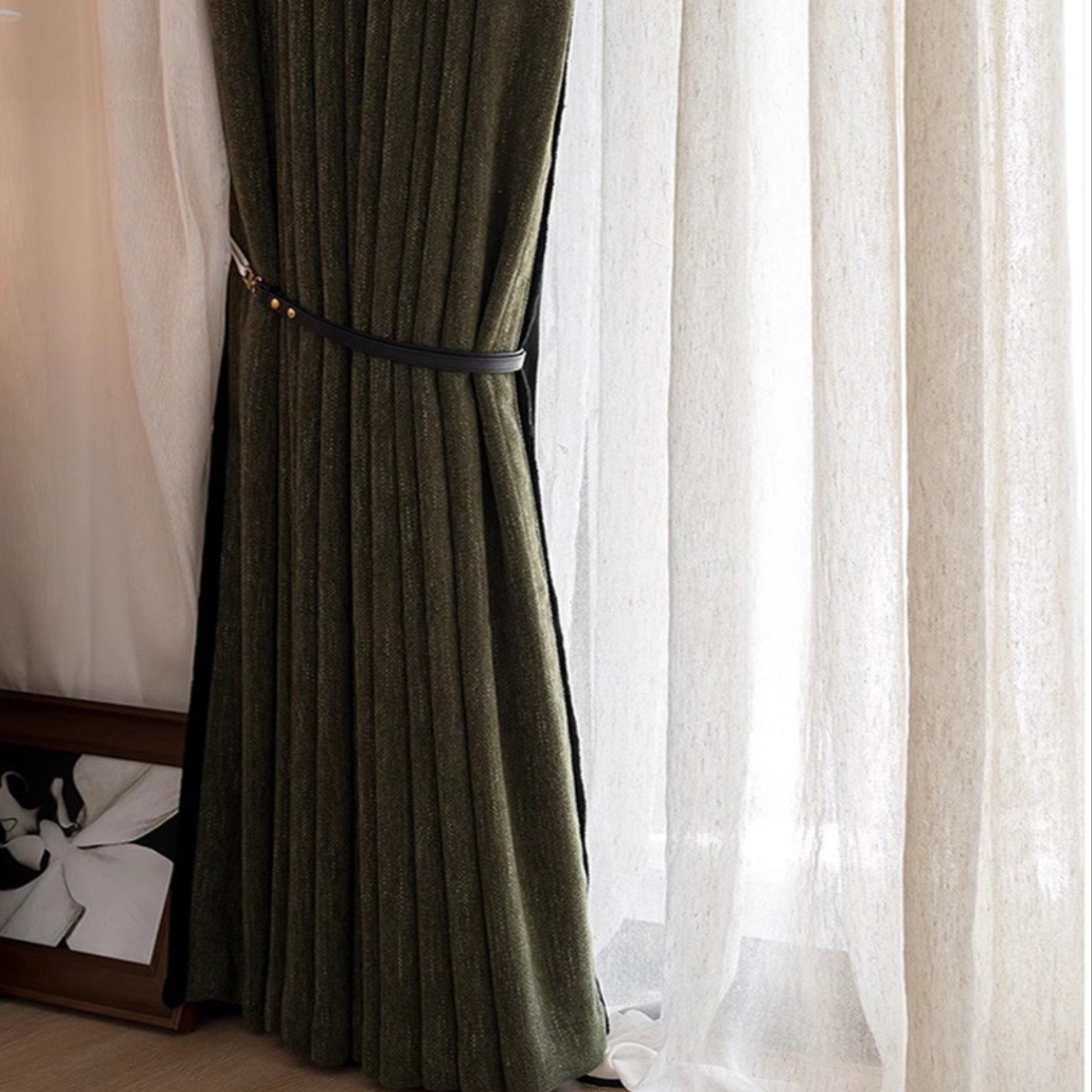 High-quality olive green living room curtains designed to block out light