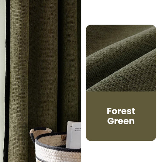 Heavyweight Chenille with Black Trim Room Darkening Curtains - Lumos CurtainsForest Green