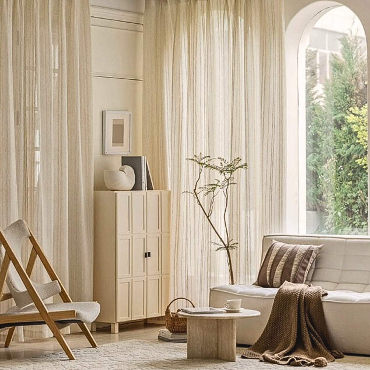 Woven Striped Linen Sheer Curtains