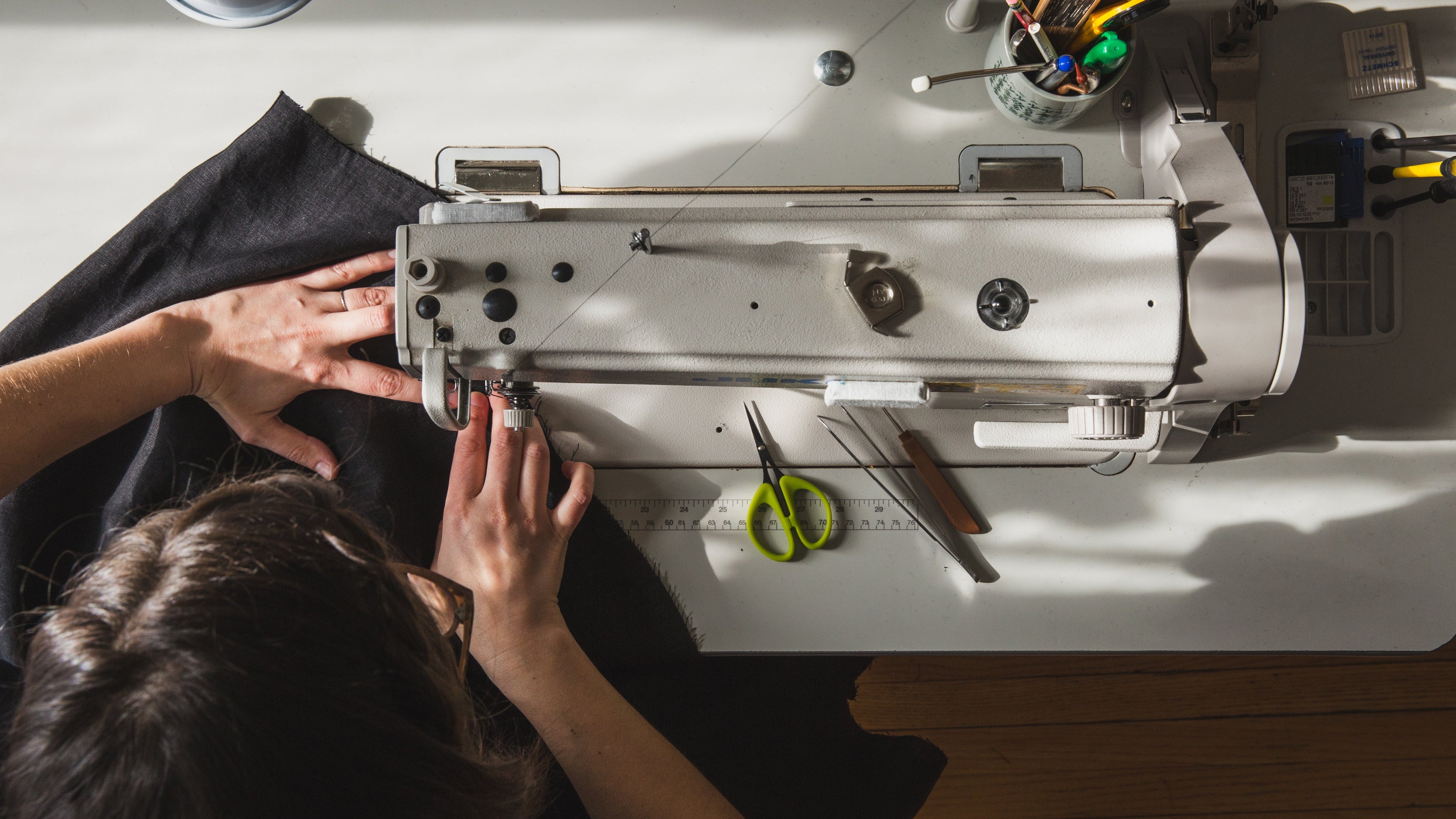 top down view of sewing
